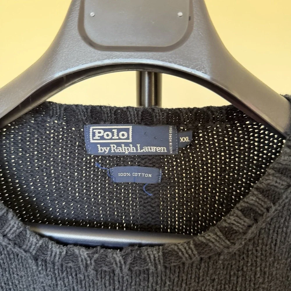 Vintage 90's Polo Ralph Lauren Knit Sweater XXL Navy Blue Red‎ Pony 100% Cotton
